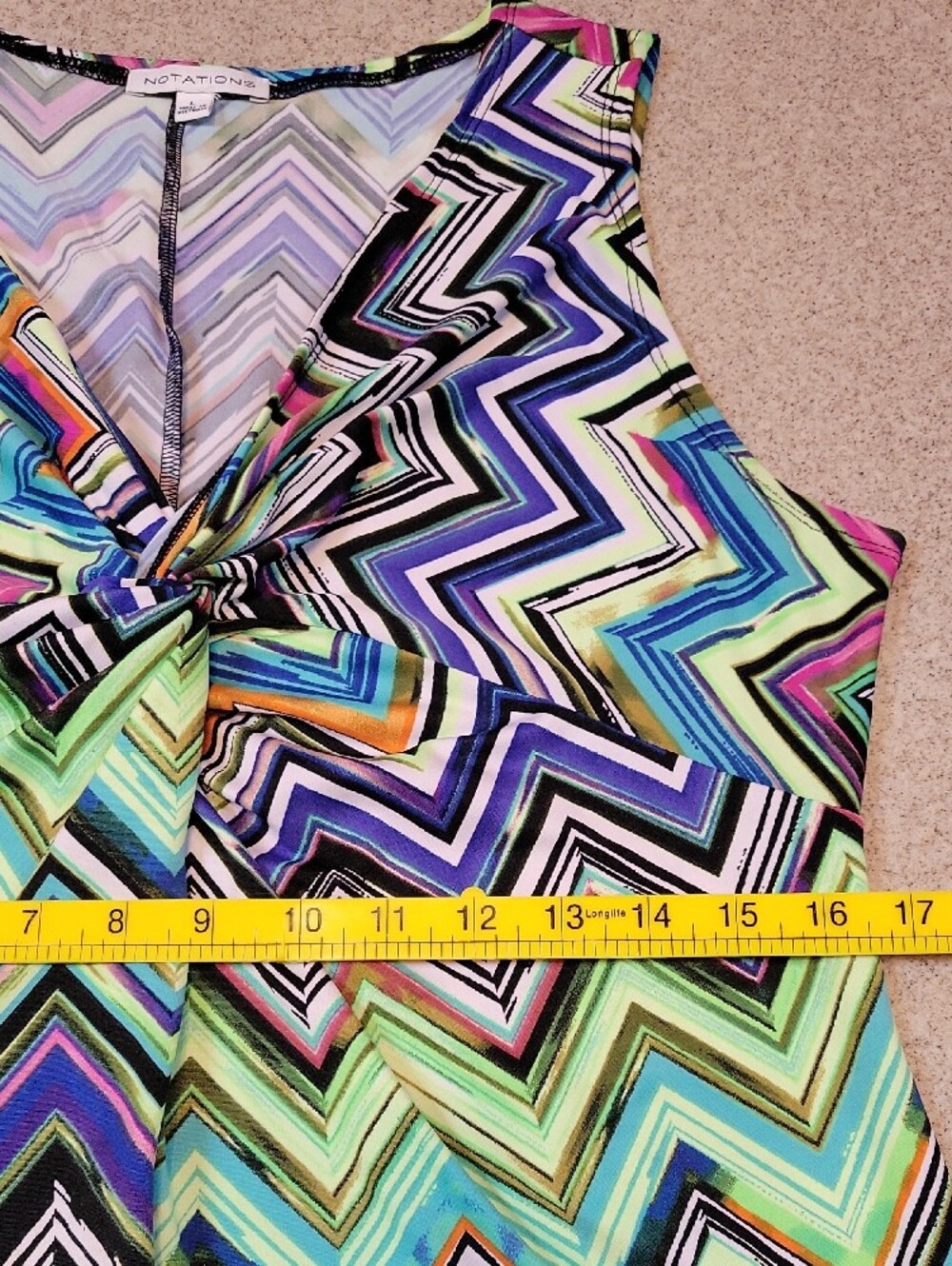 Notations Chevron Print Sleeveless Shift Dress Multicolor Zig Zag Stretch Size L - Picture 9 of 10